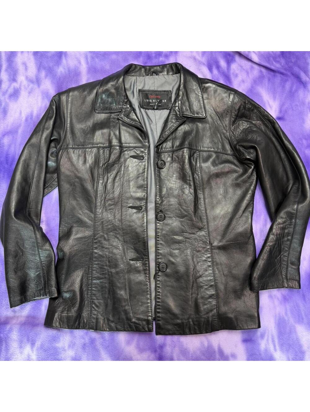 Buttery soft y2k black genuine leather button up jacket by luis alvear